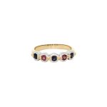 18 Carat Yellow & White Gold Half Eternity With Sapphire Ring