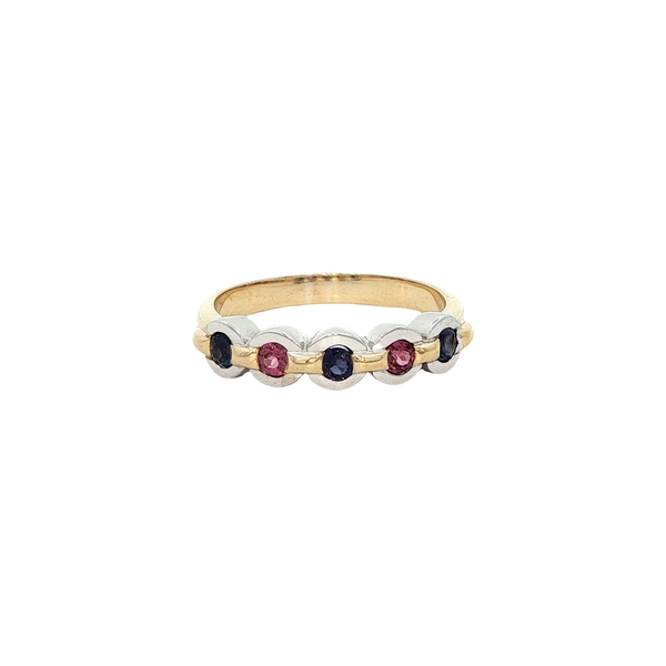 18 Carat Yellow & White Gold Half Eternity With Sapphire Ring