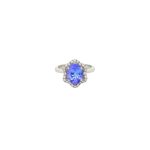 18 Carat White Gold Floral Halo Tanzanite Ring